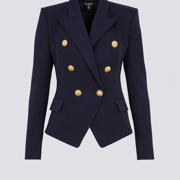 Balmain Jackets & Blazers - Balmain Fitted Wool Women's Navy Double-Breasted Blazer - FR 38 US 6